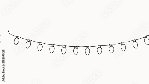 String lights drawing in continuous line style isolated on white background for festive decoration, self drawing animation, full-length  one line motion video.
