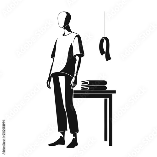 Minimalist fashion mannequin vector, black and white retail clothing display, apparel store interior silhouette illustration