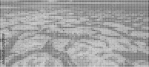 Square halftone gradient texture. Fading checkered gradation wallpaper. Black and white squared pixel background. Abstract vanishing comic pop art backdrop. Vector repeated check raster effect overlay