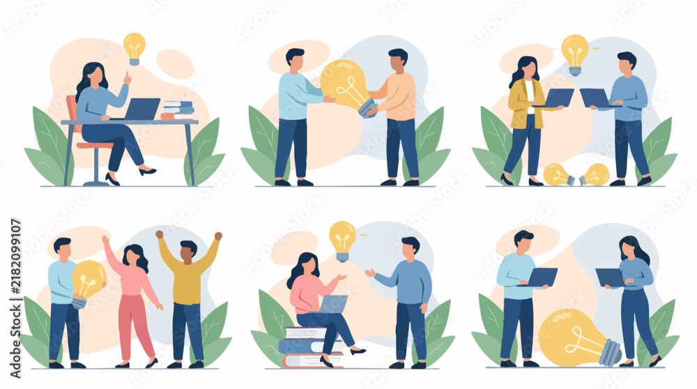 Fototapeta premium Business people generating creative ideas, teamwork and collaboration concept