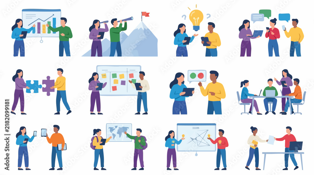 Fototapeta premium Teamwork, communication, strategy, and problem-solving concepts in business