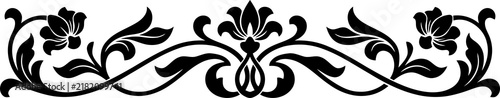 Vintage floral horizontal divider with elegant black filigree scrolls and decorative leaf ornaments for classic design projects