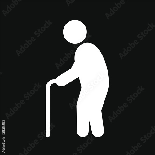 White silhouette of an elderly person walking with a cane
