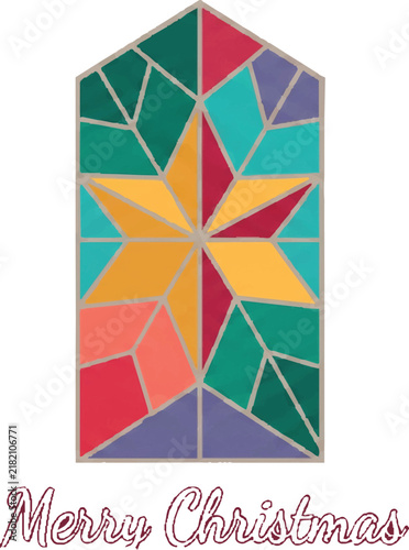 Stained glass Christmas star ornament with Merry Christmas text greeting card design