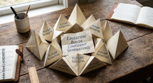 Obraz w ramie Origami paper creations with messages on education future and potential