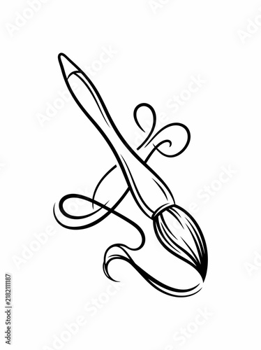 Artistic Paintbrush with Swirling Ink Strokes