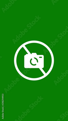 No allowed sign animation on green screen background, prohibited forbidden restriction, camera