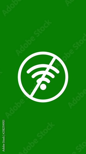 No wi-fi signal animation on green screen background, for connectivity issues, wifi wireless internet connection