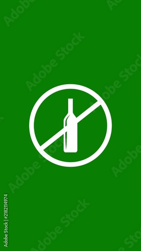 No alcohol sign animation on green screen background, for prohibition and, sobriety awareness bottle forbidden