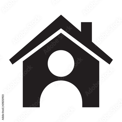 Obraz na plátně Black house icon with person inside silhouette