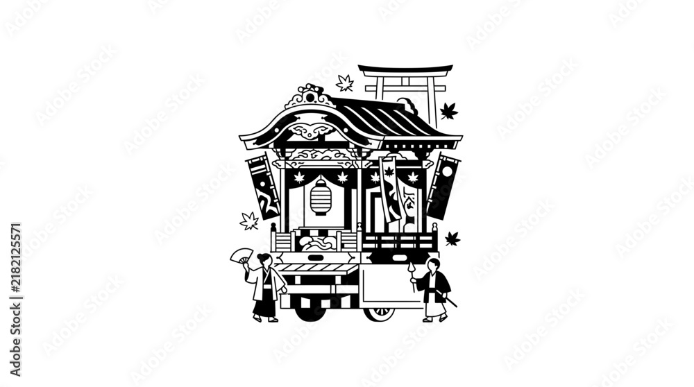 Fototapeta premium Line art of Japanese shrine float with torii gate.