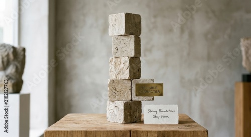 Stacked Limestone Cubes With Inspirational Message
