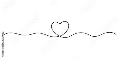 Minimalist continuous line heart divider banner for elegant love theme valentine design card