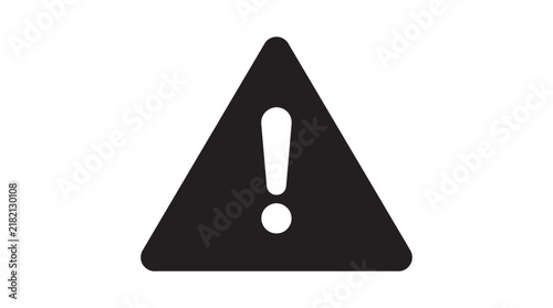 Black triangular warning sign with exclamation point flat silhouette