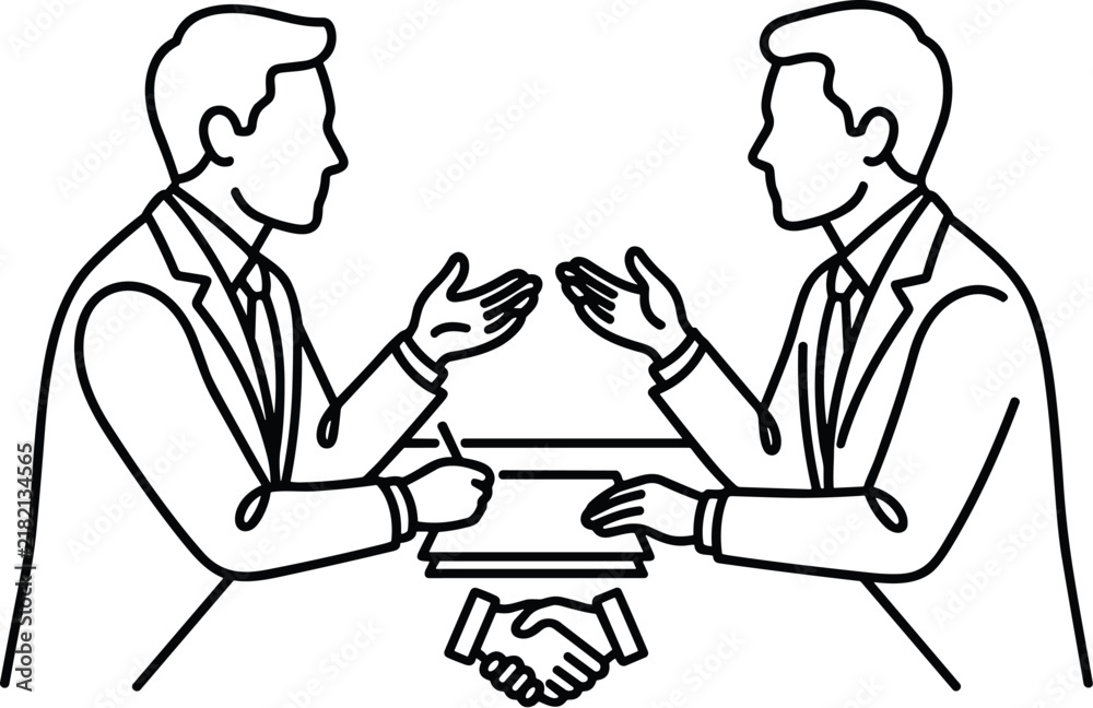 Obraz premium Business Meeting Two Men Discussing Agreement with Handshake Symbol
