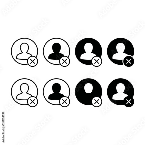 Canvastavla User profile icons with close symbol set, black and white interface elements for