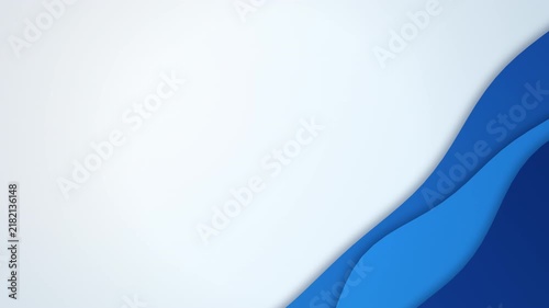 Abstract paper cut style background with a few smooth layered blue waves tilted at forty five degrees, placed low in the lower right corner of the frame over a clean soft light blue backdrop, away fro