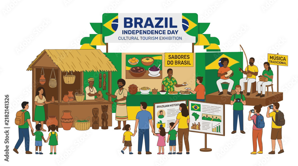 Fototapeta premium Brazil Independence Day Cultural Exhibition with People Enjoying Local Crafts and Food