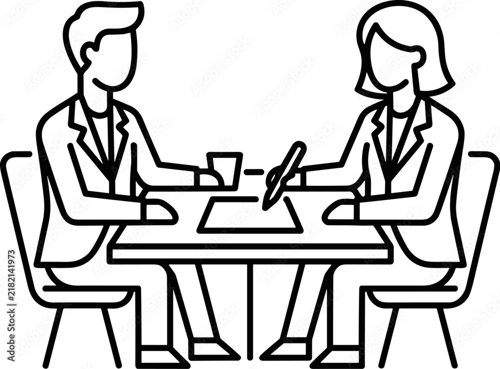 Obraz premium Business Meeting Two Professionals Discussing Documents at Table