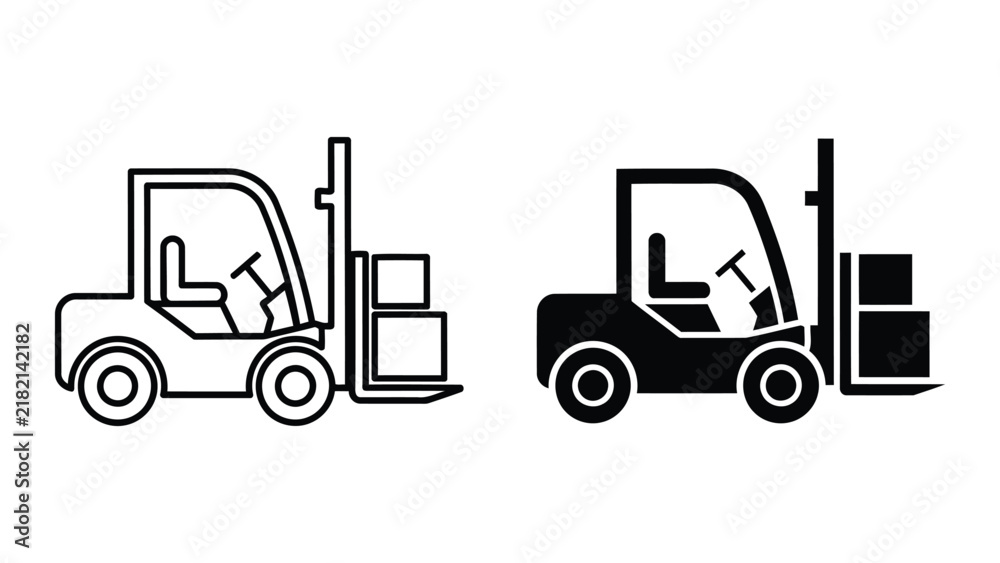 Naklejka premium Forklift truck moving boxes outline and glyph vector illustration