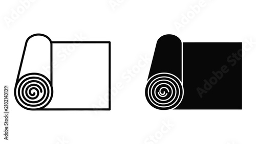 Rolled up yoga mat vector illustration outline and solid fill