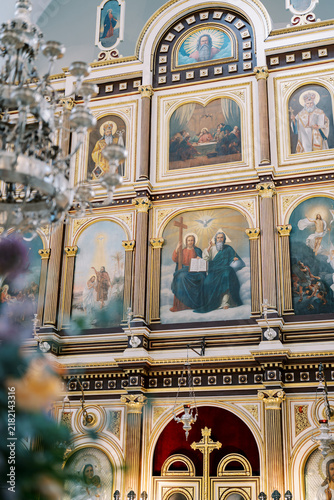 фотографія Ornate iconostasis with religious paintings in Saint Nicholas Church Kotor