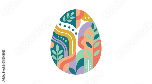 Modern Easter Egg Art, Abstract Floral Design, Festive Spring Holiday Celebration