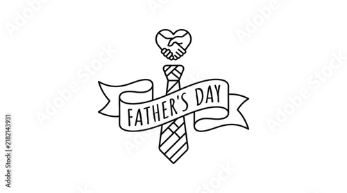 Father's Day Handshake Heart Tie Ribbon Icon - Minimalist Line Art