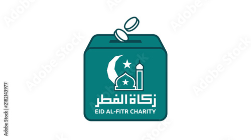 Zakat Al-Fitr Charity Box with Coins, Eid Al-Fitr Donation Symbol