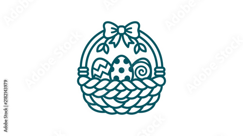 Easter Basket with Decorated Eggs and Bow - Outline Icon