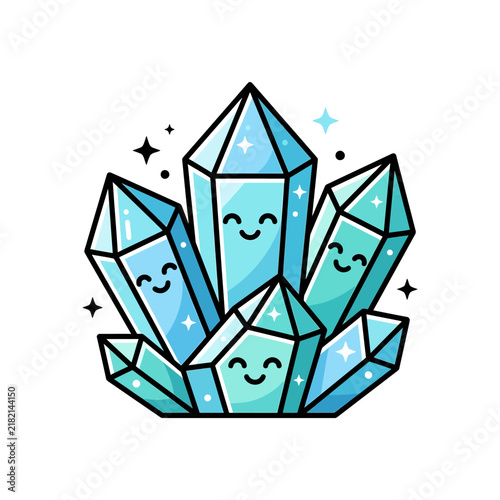 Cute Cartoon Crystal Cluster with Happy Faces.