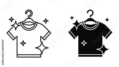 Clean t-shirt on a clothes hanger icon with sparkle effect vector illustration