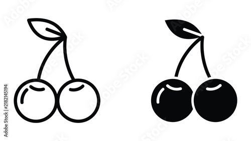 Fresh cherry fruit pair icon vector set for food and nutrition branding