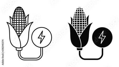 Obraz na plátne Corn cob connected to lightning bolt symbol representing bioenergy vector graphi