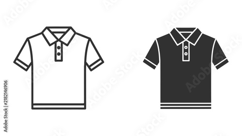 Collared polo shirt vector icon set in outline and solid styles for apparel branding