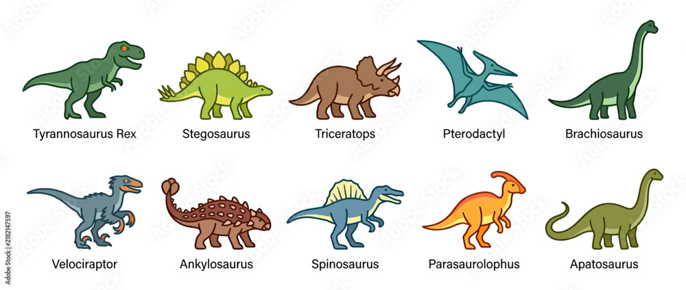 Obraz premium Collection of Cartoon Dinosaurs Isolated