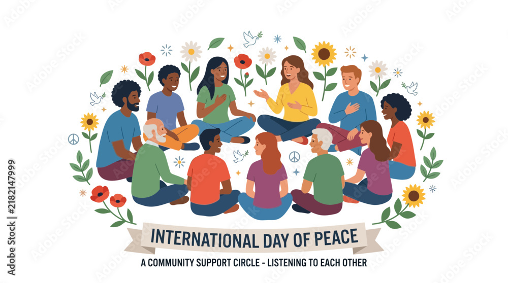 Fototapeta premium Diverse Community Circle Discussing Peace and Listening to Each Other