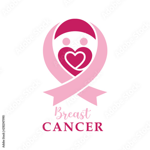 Breast cancer awareness symbol featuring two figures holding a heart within a ribbon