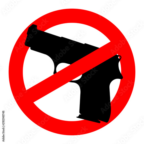 No Gun Prohibition Sign With Red Circle And Crossed Line Icon