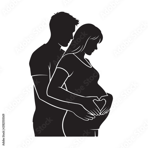 Black Silhouette of Couple Embracing with Man Holding Pregnant Woman Tenderly, Loving Maternity Concept Vector Illustration for Pregnancy, Family, and Relationship Themed Designs
