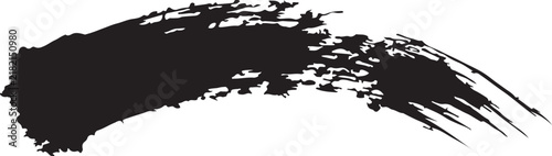 A single black ink brush stroke with textured dry edges isolated on a white background