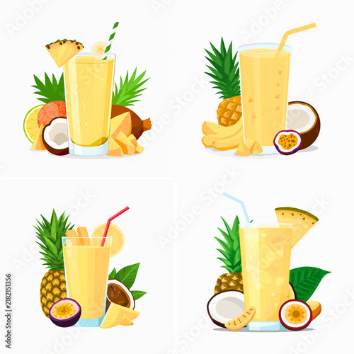Tropical Smoothie with Pineapple Mango Banana and Coconut