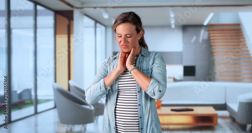 Картината върху платно Woman Checks Her Swollen Throat