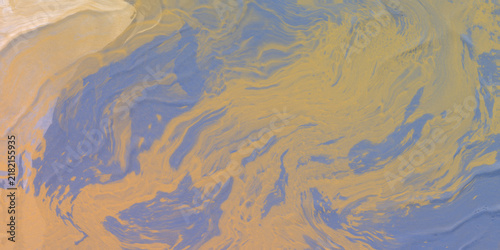 Принти на полотні Abstract blend of yellow and blue with organic, flowing swirls and streaks, 87 c