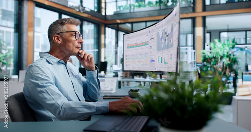 Fotografie Corporate Treasurer Works On Laptop