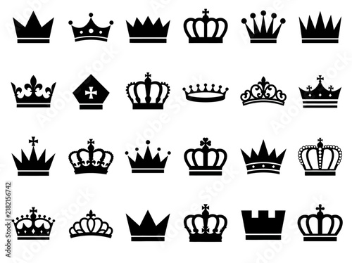 фотографія Set of 24 Black Crown Silhouettes and Royal Icons