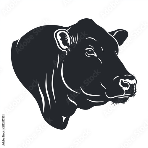 Black silhouette cow head profile in minimalist line art style