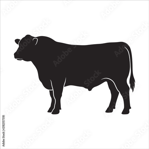 Silhouette of a standing bull in a plain background