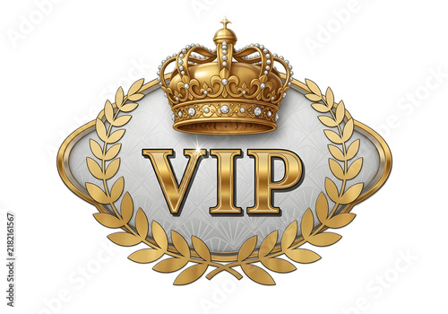 Elegant golden VIP badge featuring a regal crown and laurel wreath, ideal for luxury branding, exclusive memberships, premium services, and high-end marketing campaigns.