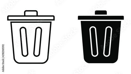 Trash can outline and silhouette vector icons set isolated on transparent background